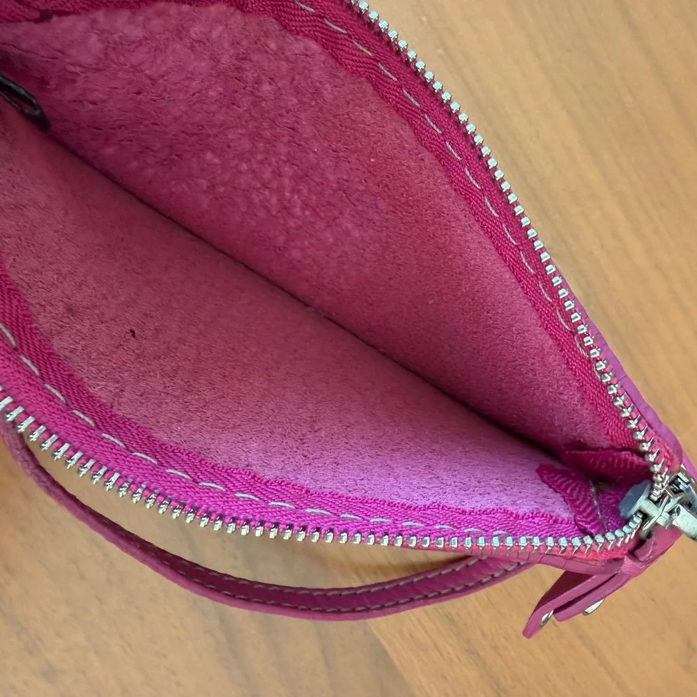 Cole Haan‎ Pink Pebbled Leather Wristlet Card Case Zip Pouch Small Wallet